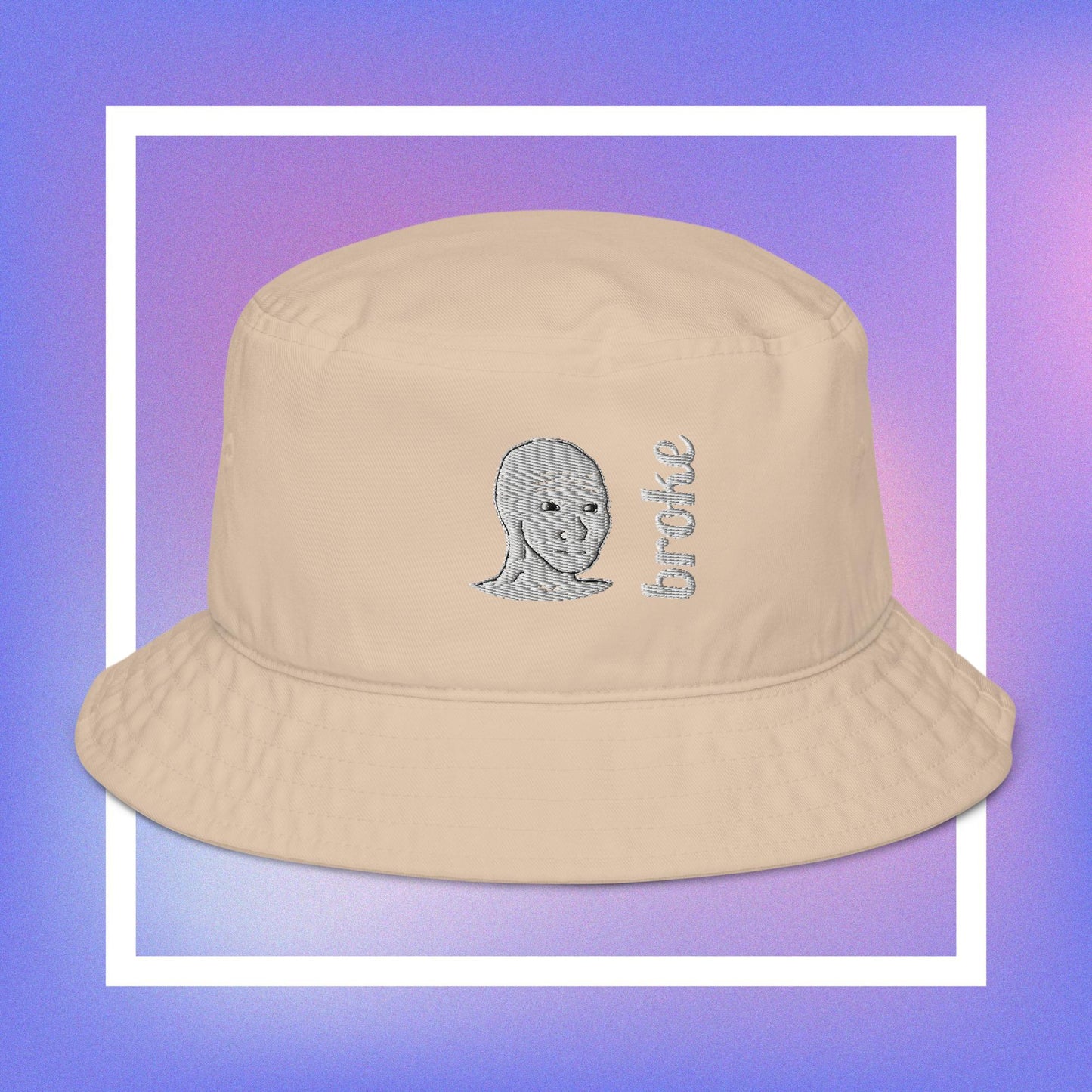 Unisex WOJAK embroidered bucket hat with high-quality stitching, breathable cotton fabric, and a relaxed fit. Perfect for meme lovers and streetwear enthusiasts.