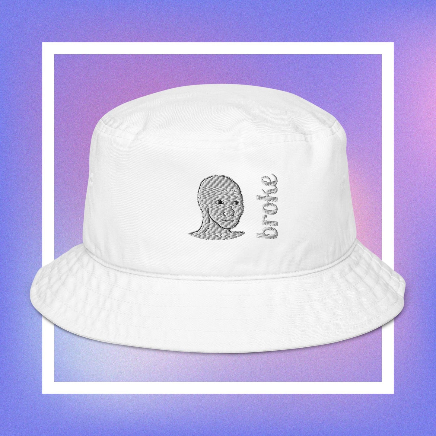 Unisex WOJAK embroidered bucket hat with high-quality stitching, breathable cotton fabric, and a relaxed fit. Perfect for meme lovers and streetwear enthusiasts.