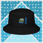 Pepe the Frog bucket hat in green with high-quality embroidery of Pepe wearing blue pants, paired with the word 'broke' in bold blue stitching. Trendy streetwear accessory for meme enthusiasts, perfect for casual outfits and internet culture fans.
