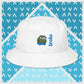 Pepe the Frog bucket hat in green with high-quality embroidery of Pepe wearing blue pants, paired with the word 'broke' in bold blue stitching. Trendy streetwear accessory for meme enthusiasts, perfect for casual outfits and internet culture fans.