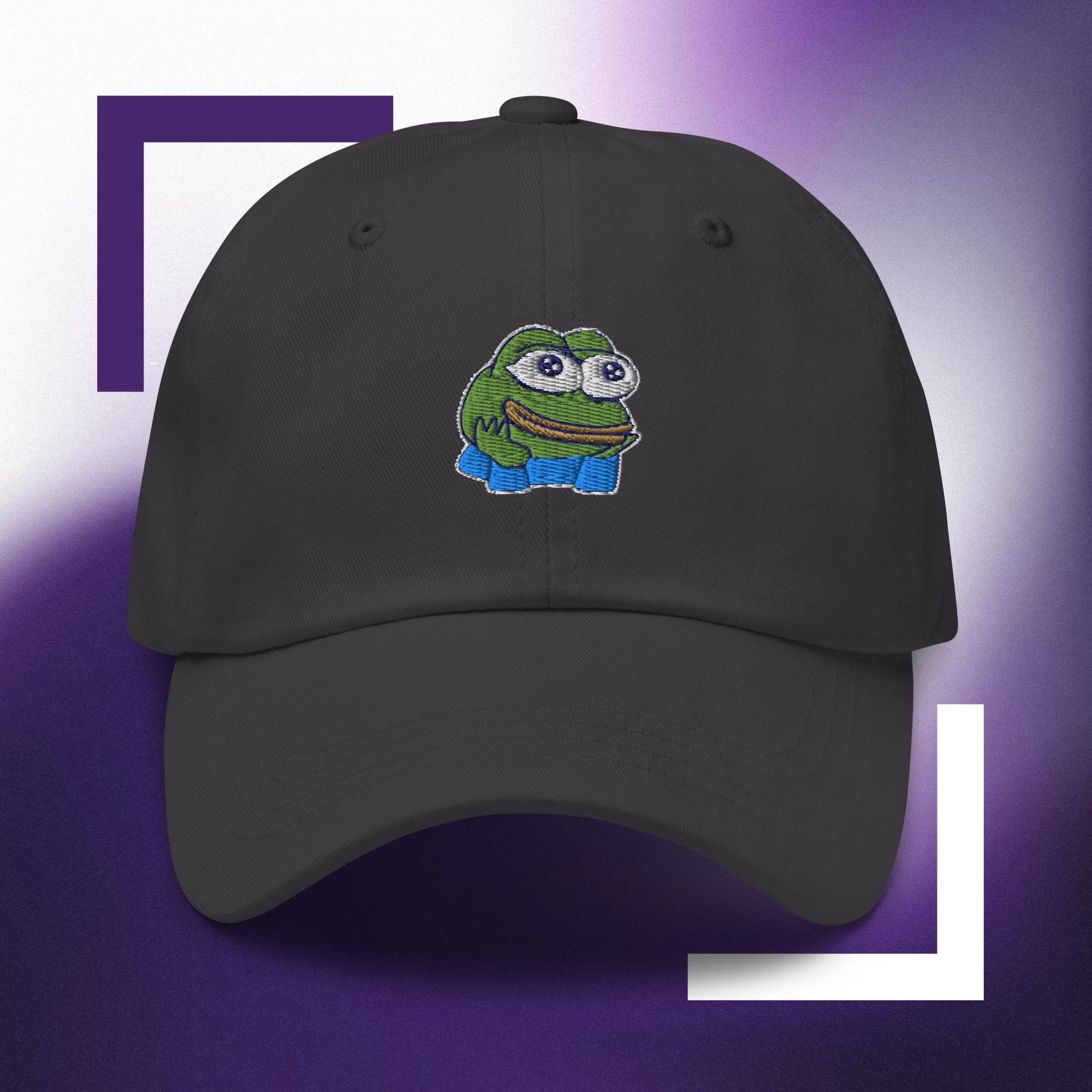 Unisex PEPE embroidered dad hat with high-quality stitching, adjustable strap, and breathable cotton fabric. Perfect for meme lovers and streetwear enthusiasts.