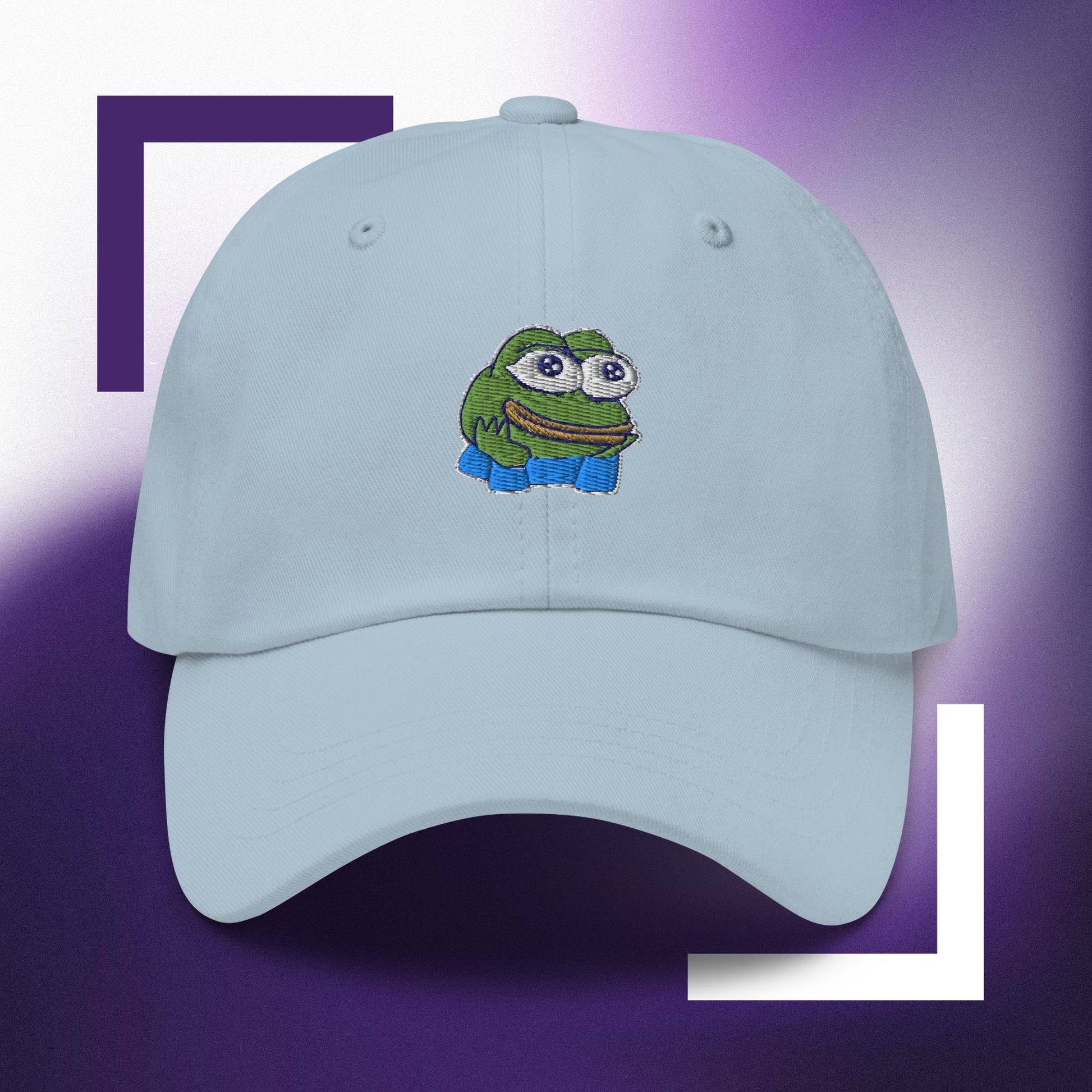 Unisex PEPE embroidered dad hat with high-quality stitching, adjustable strap, and breathable cotton fabric. Perfect for meme lovers and streetwear enthusiasts.