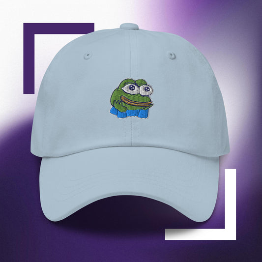 Unisex PEPE embroidered dad hat with high-quality stitching, adjustable strap, and breathable cotton fabric. Perfect for meme lovers and streetwear enthusiasts.