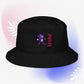 Beige bucket hat featuring a purple Sanic embroidery, a quirky version of Sonic the Hedgehog, alongside the word 'broke' stitched in bold red. Perfect for meme culture fans and streetwear enthusiasts looking for a playful and trendy accessory.