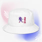 Beige bucket hat featuring a purple Sanic embroidery, a quirky version of Sonic the Hedgehog, alongside the word 'broke' stitched in bold red. Perfect for meme culture fans and streetwear enthusiasts looking for a playful and trendy accessory.