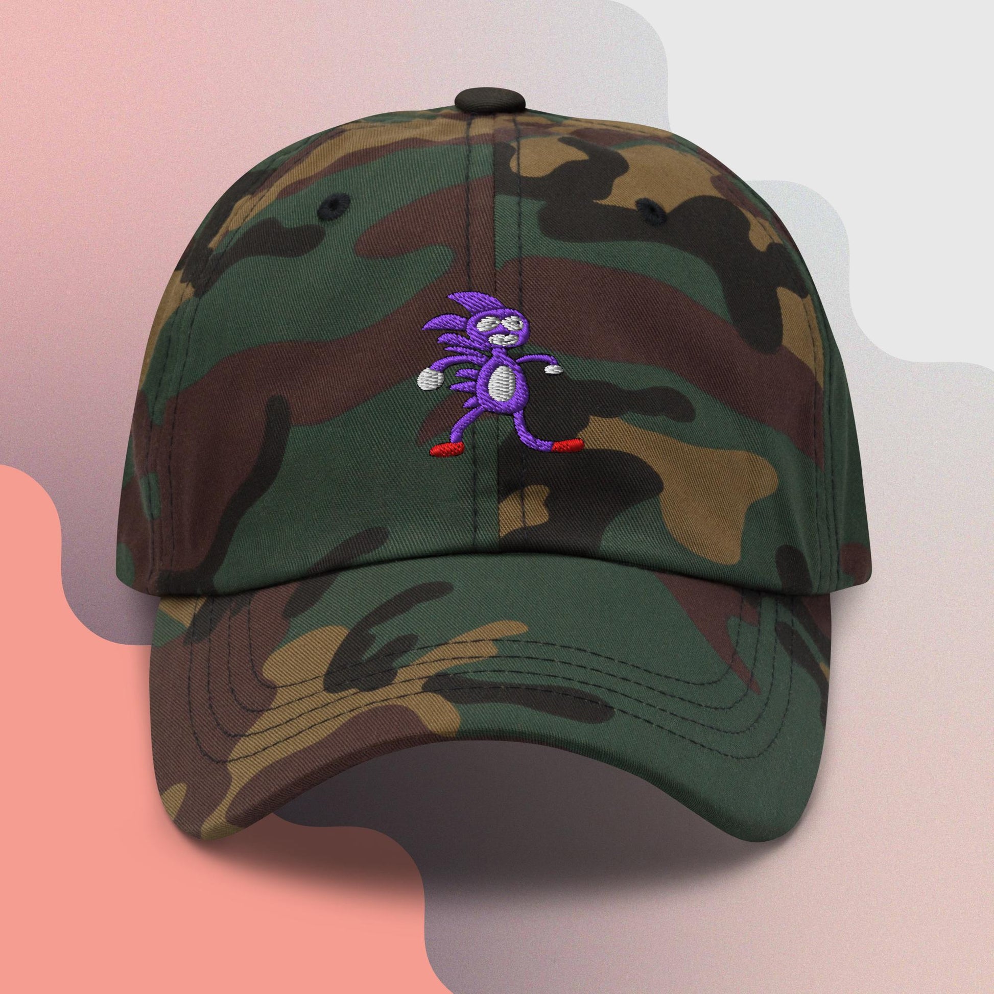 Unisex SANIC embroidered dad hat with high-quality stitching, adjustable strap, and breathable cotton fabric. Perfect for meme lovers and streetwear enthusiasts.