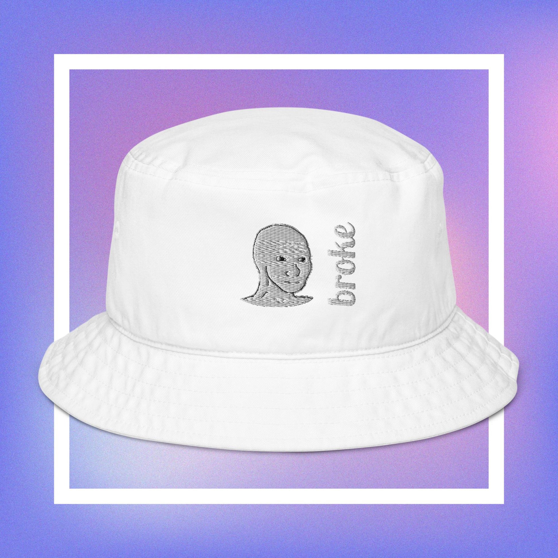 Unisex WOJAK embroidered bucket hat with high-quality stitching, breathable cotton fabric, and a relaxed fit. Perfect for meme lovers and streetwear enthusiasts.